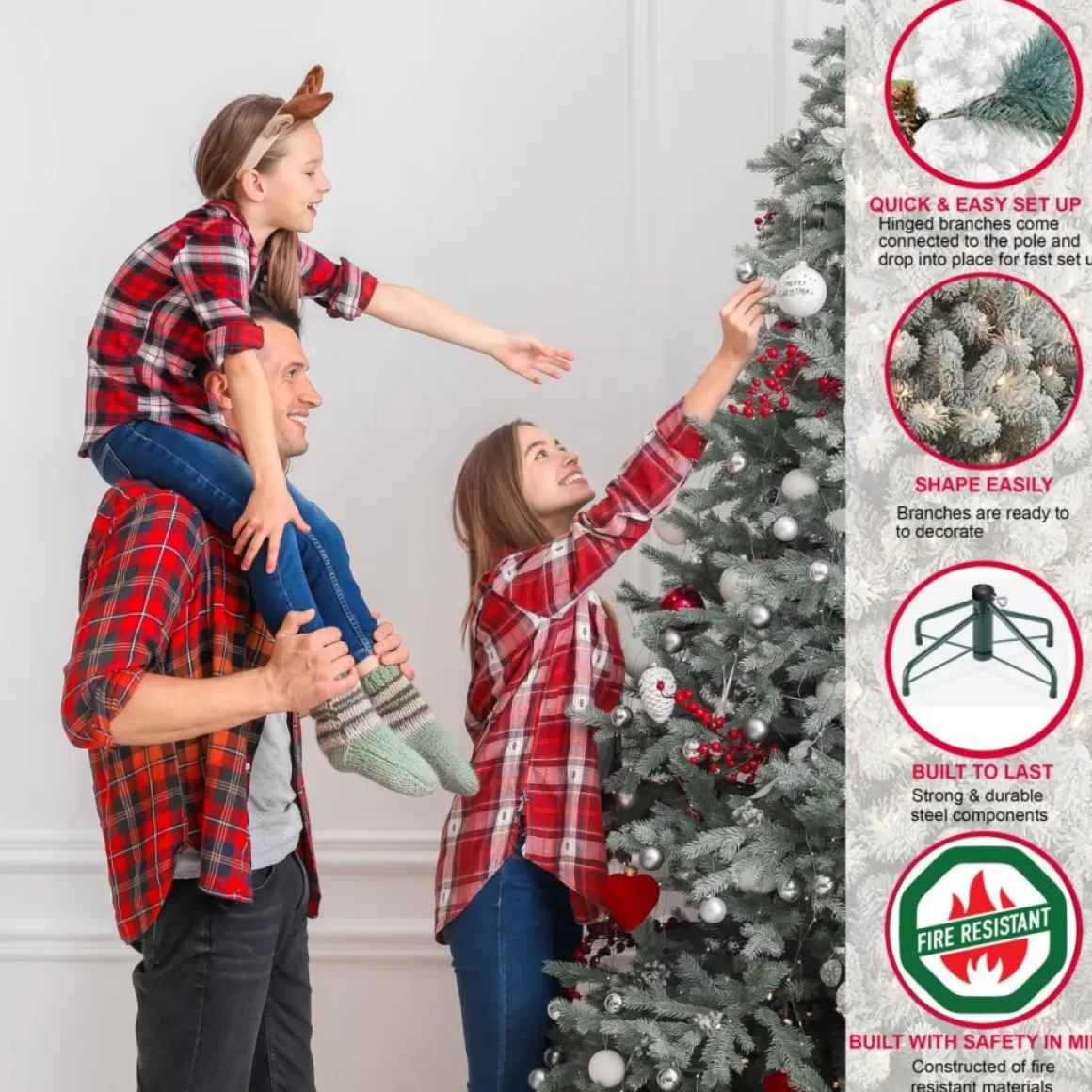 Puleo International 6.5' Pre-Lit Slim Flock Aspen Fir Christmas Tree