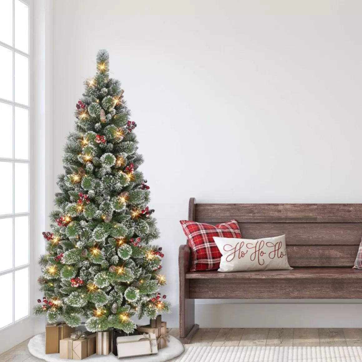 Puelo International Puleo International 6.5' Pre-Lit Snowy Pine Tree 200 Warm White Lights