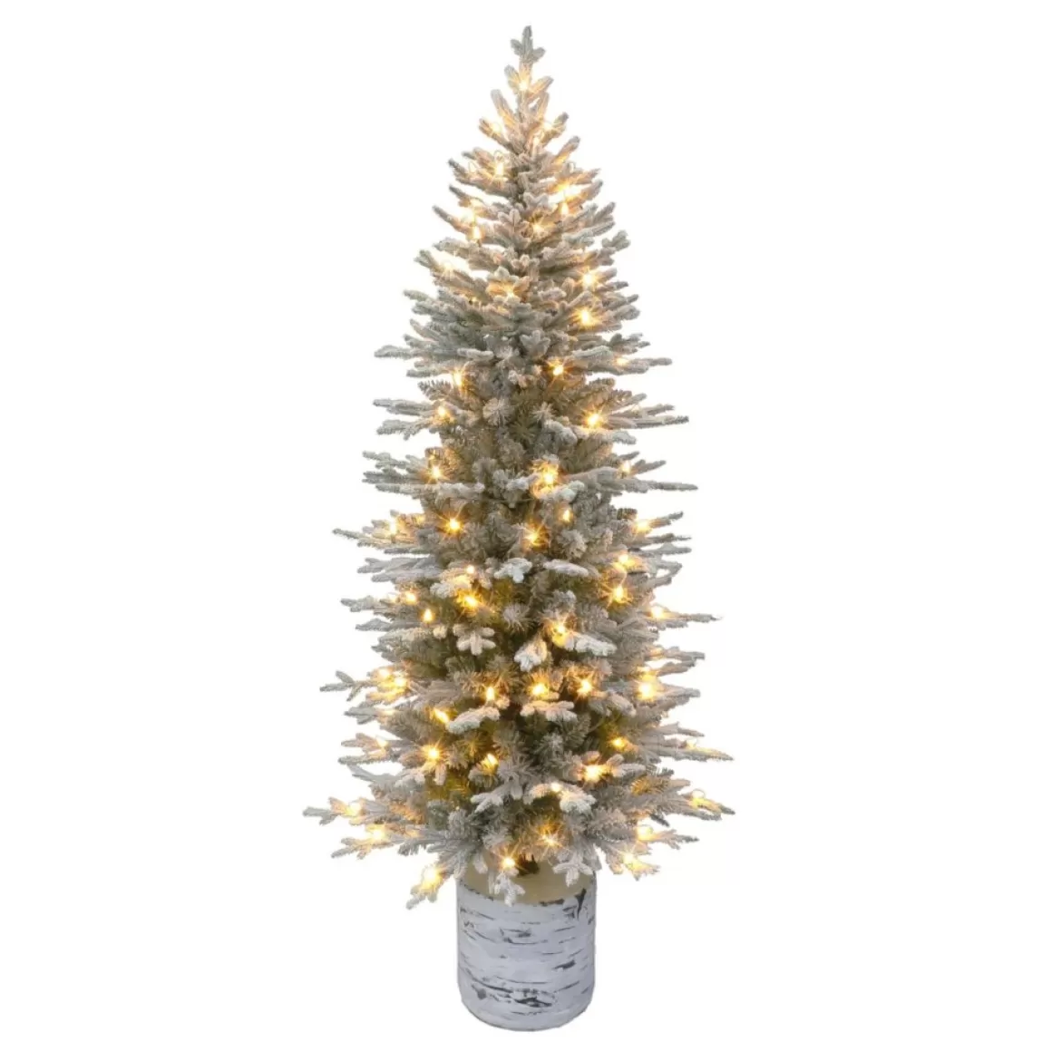 Puelo International Puleo International 6' Pre-Lit Potted Flocked Arctic Fir Pencil Tree