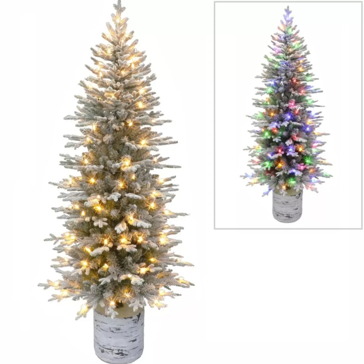 Puelo International Puleo International 6' Pre-Lit Potted Flocked Arctic Fir Pencil Tree
