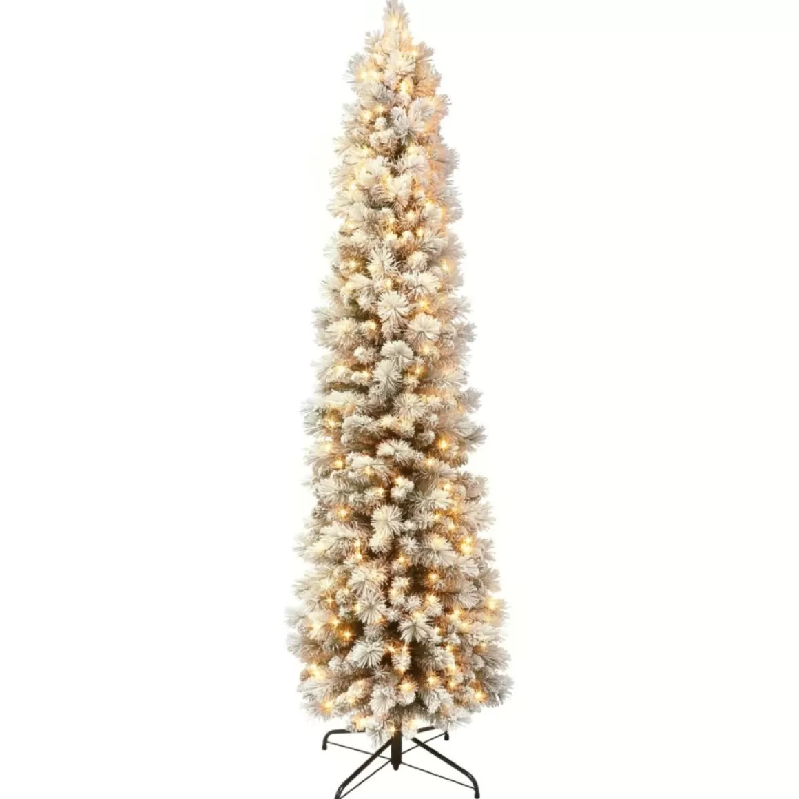 Puleo International 9' Pre-Lit Flocked Pencil Christmas Tree