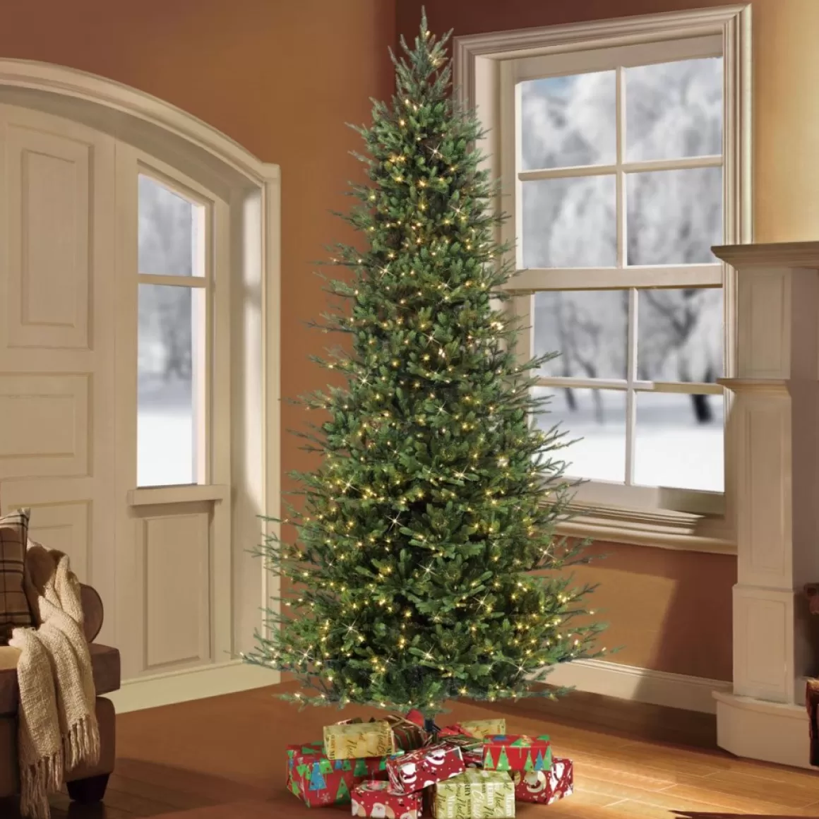 Puleo International 9' Pre-Lit Slim Balsam Fir Christmas Tree