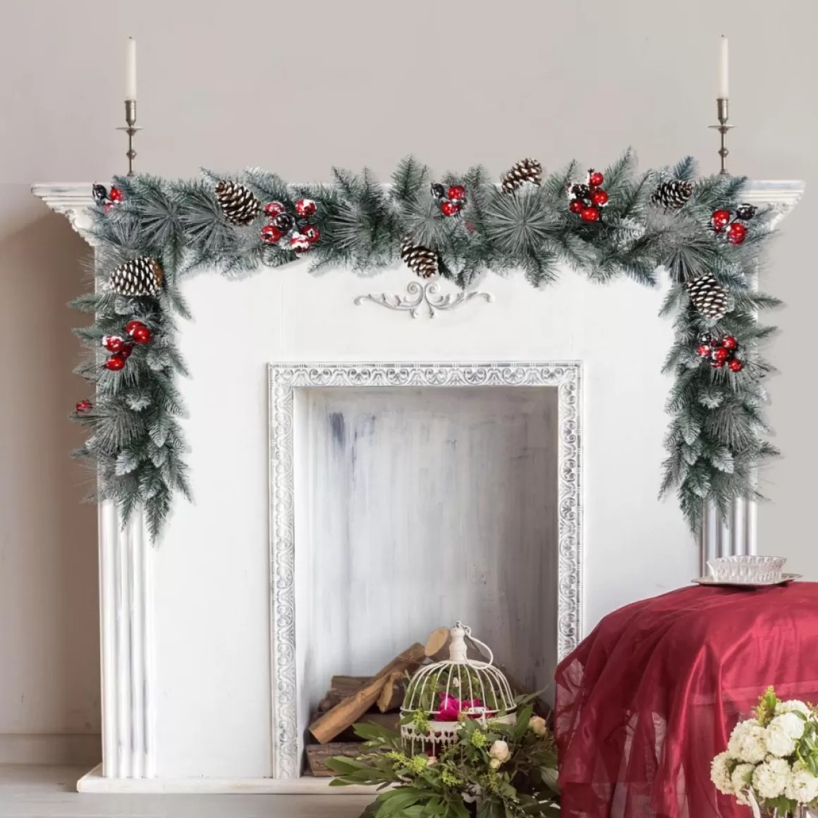 Puleo International 9' Sterling Pine Garland With Silver Glitter