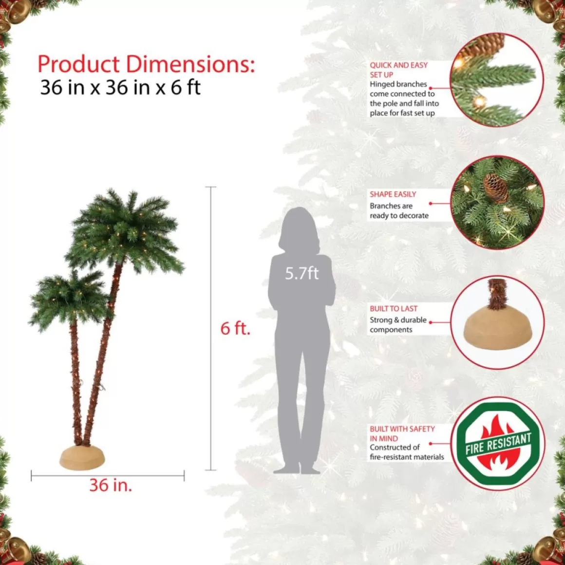 Puleo International Premium 3.5'/6' Artificial Palm Tree W/ 175 Lights