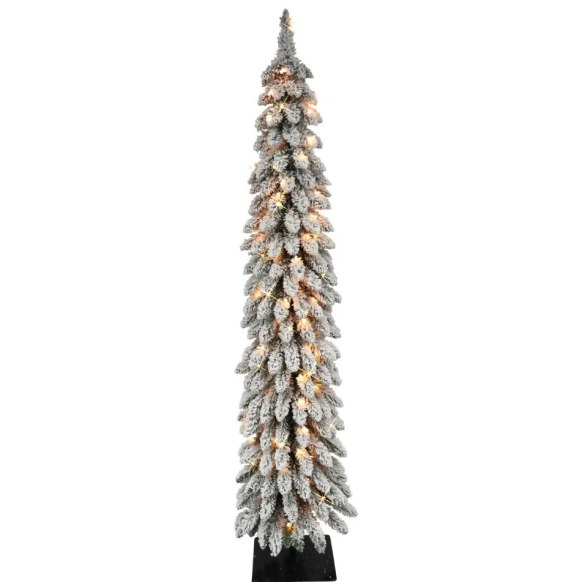 Puleo International Puleo Intl. 5' Pre-Lit Flocked Pencil Alpine Artificial Christmas Tree