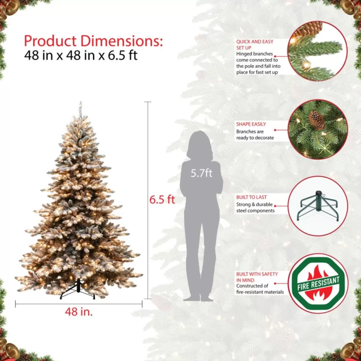 Puleo International Puleo Intl. 6.5' Pre-Lit Royal Majestic Spruce Green Tree Flocked Tree