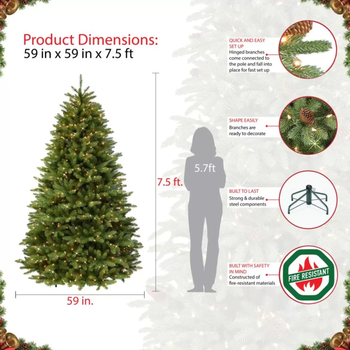 Puleo International Puleo Intl. 7.5' Pre-Lit Franklin Fir Grand Artificial Christmas Tree