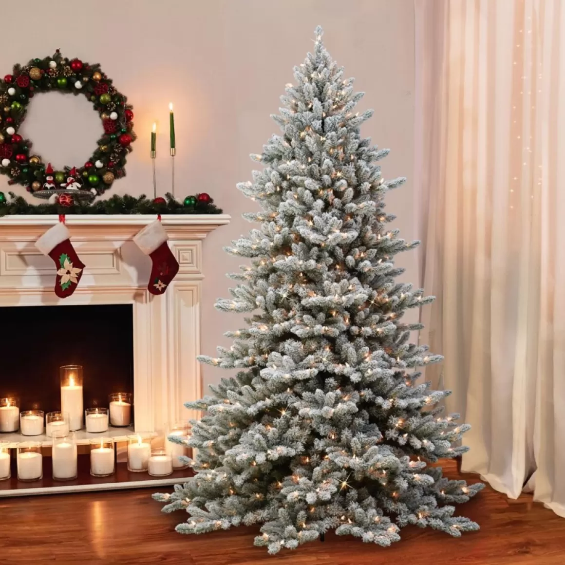 Puleo International Puleo Intl. 7.5' Pre-Lit Royal Fraser Fir Flocked Tree W/ Memory Tips