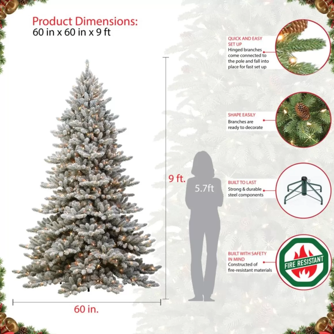 Puleo International Puleo Intl. 9' Royal Majestic Fraser Fir Flocked Tree With Memory Tips