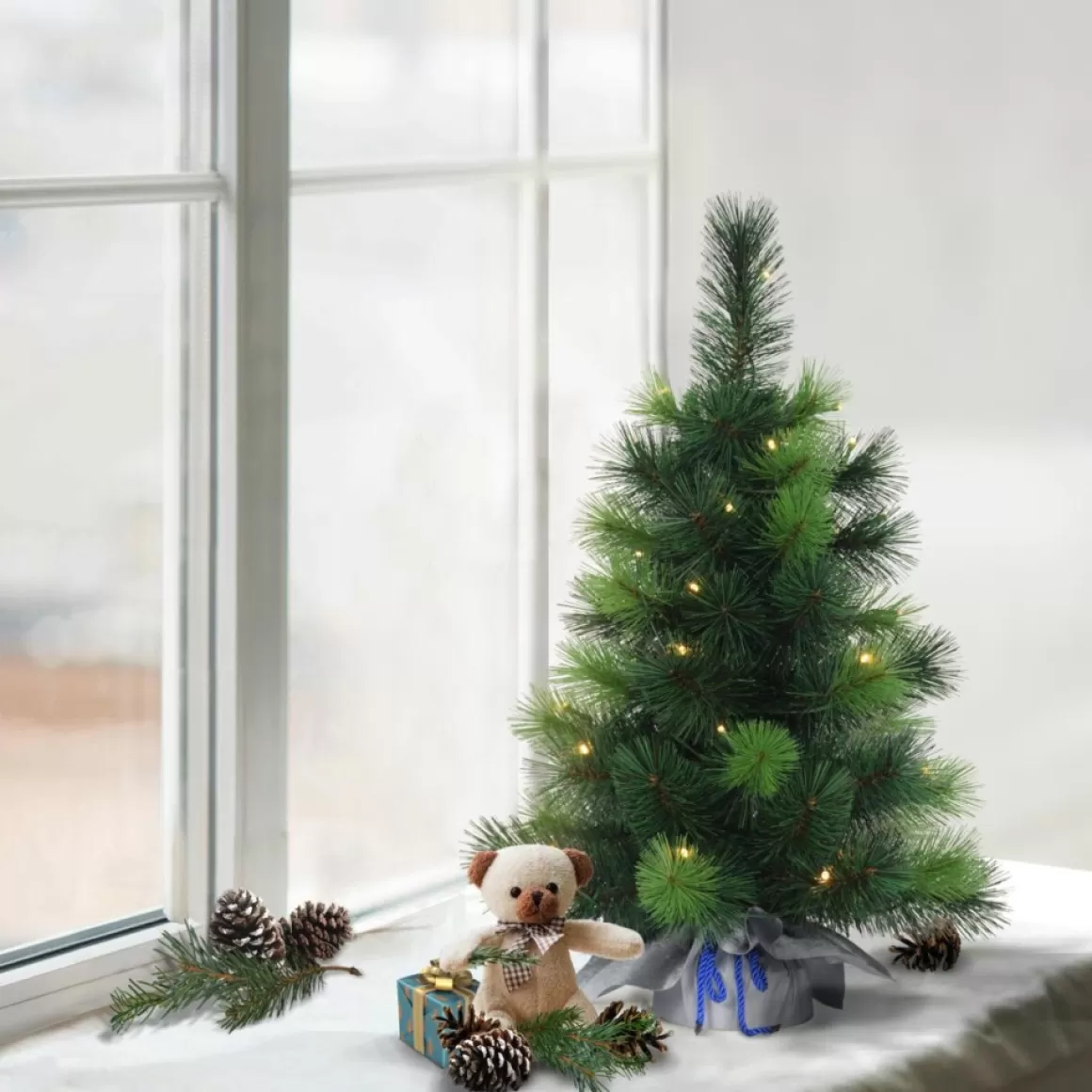 Puleo International Puleo Intl. Pre-Lit 2' Table Top Artificial Christmas Tree Silver Sac