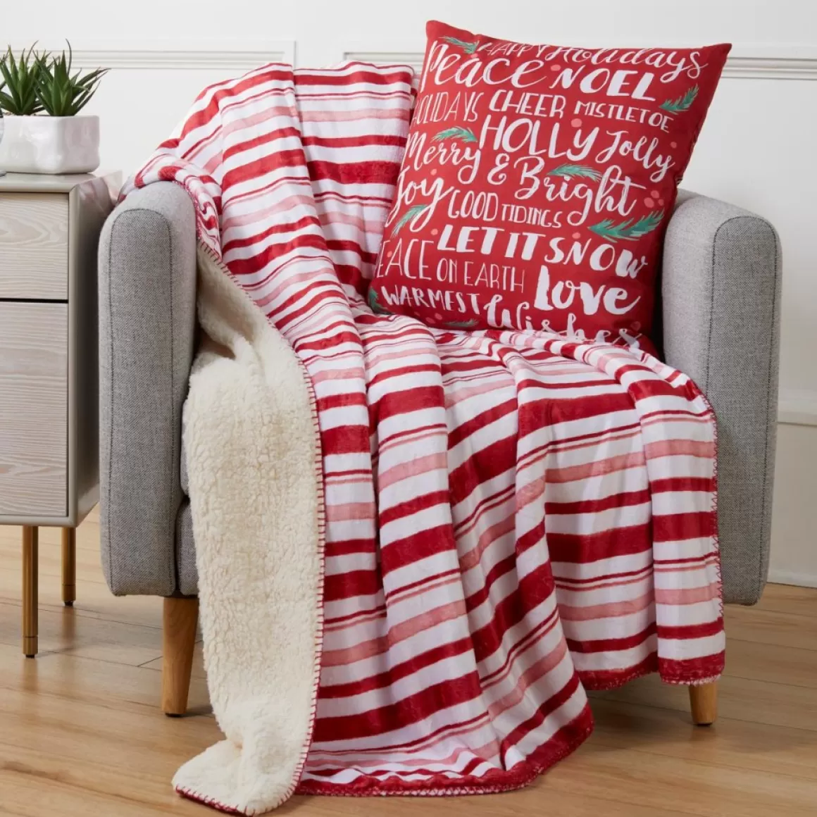 Sara B . Candy Cane Stripe Throw & Pillow Set