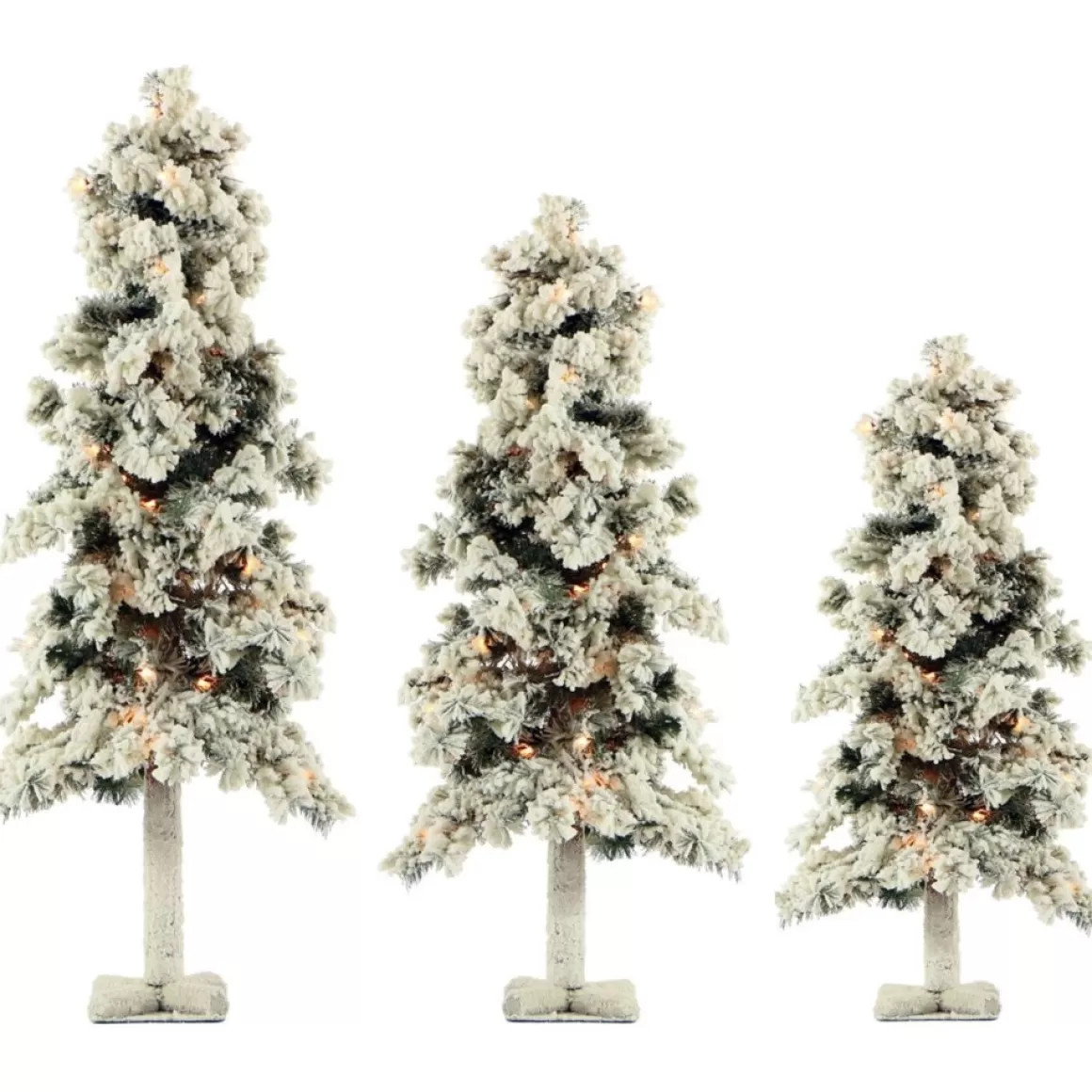 Almo Set Of 3 Snowy Alpine Trees With Clear Lights (2-Ft. 3-Ft. 4-Ft.)