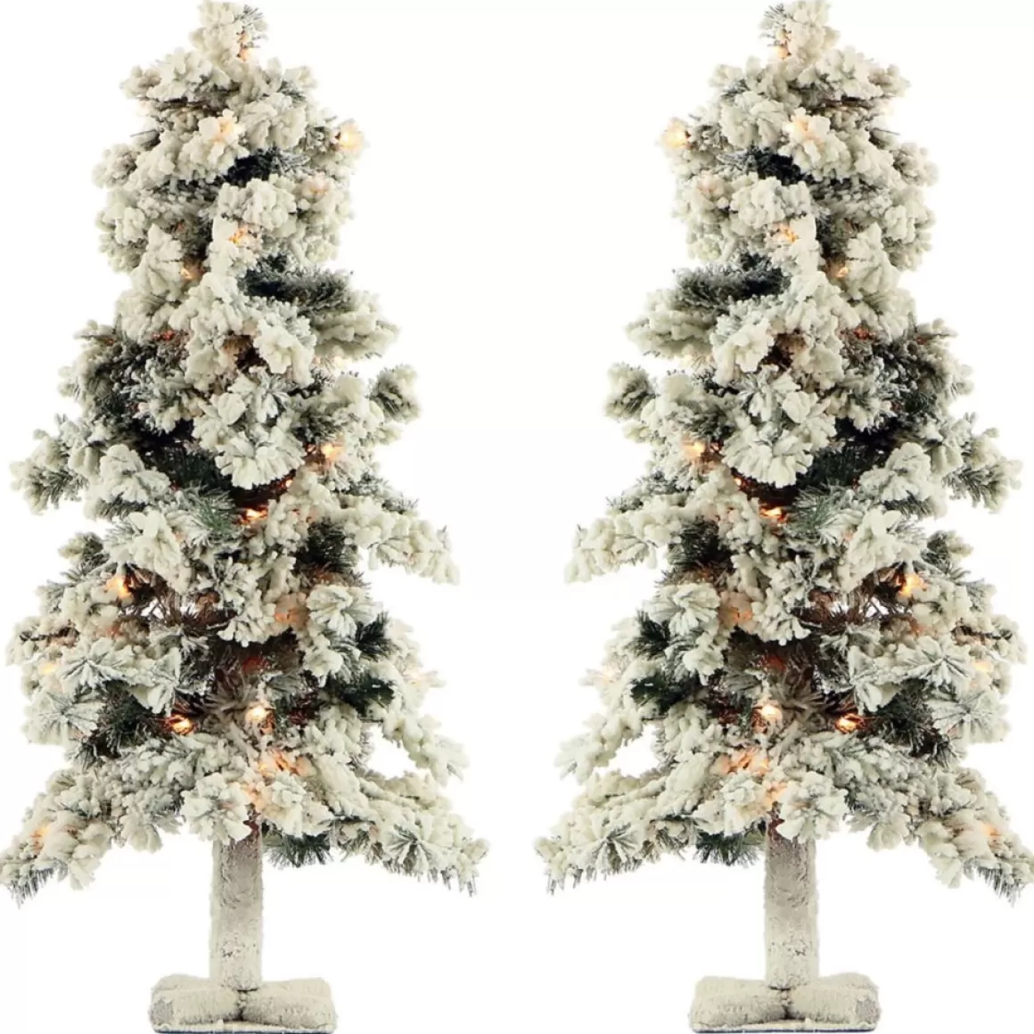 Fraiser Hill Farms Set Of Snowy Alpine Trees With Clear Lights