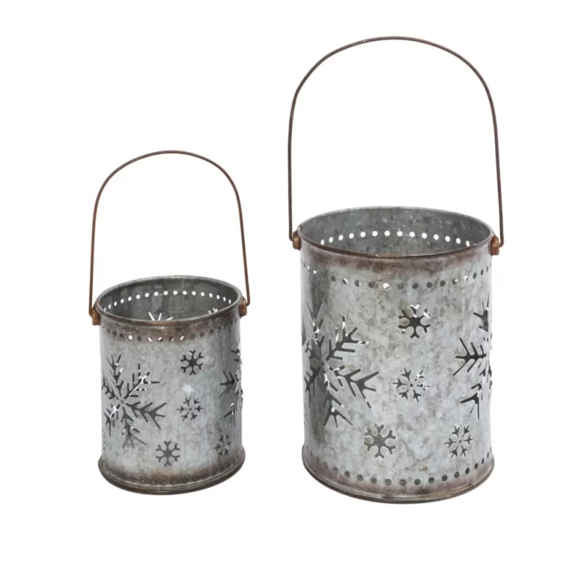 Gerson The Companies 2Pc Nesting Metal Galvanized Snowflake Luminaries