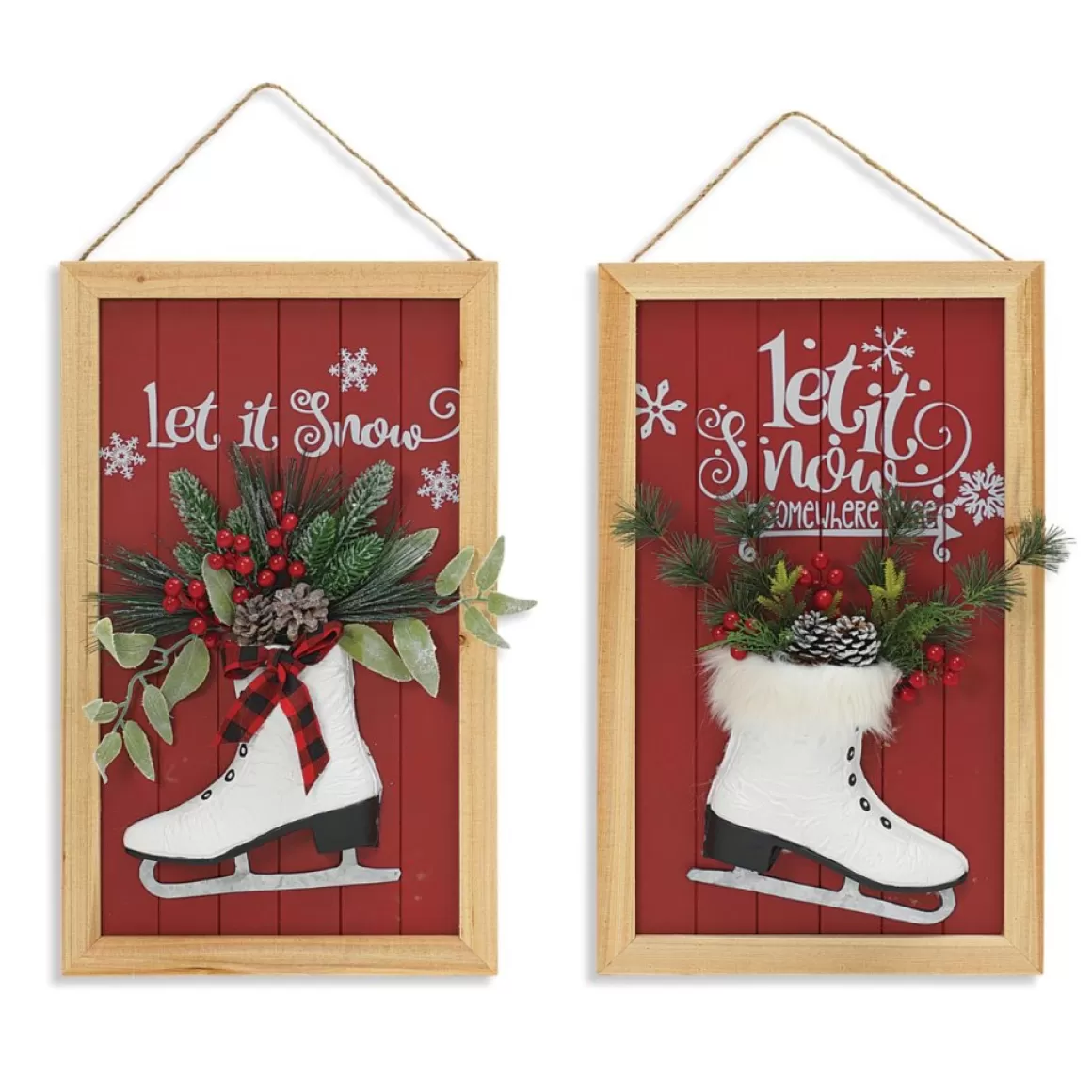 Gerson The Company 23" Skate & Floral Wood Holiday Wall Signs Set Of 2