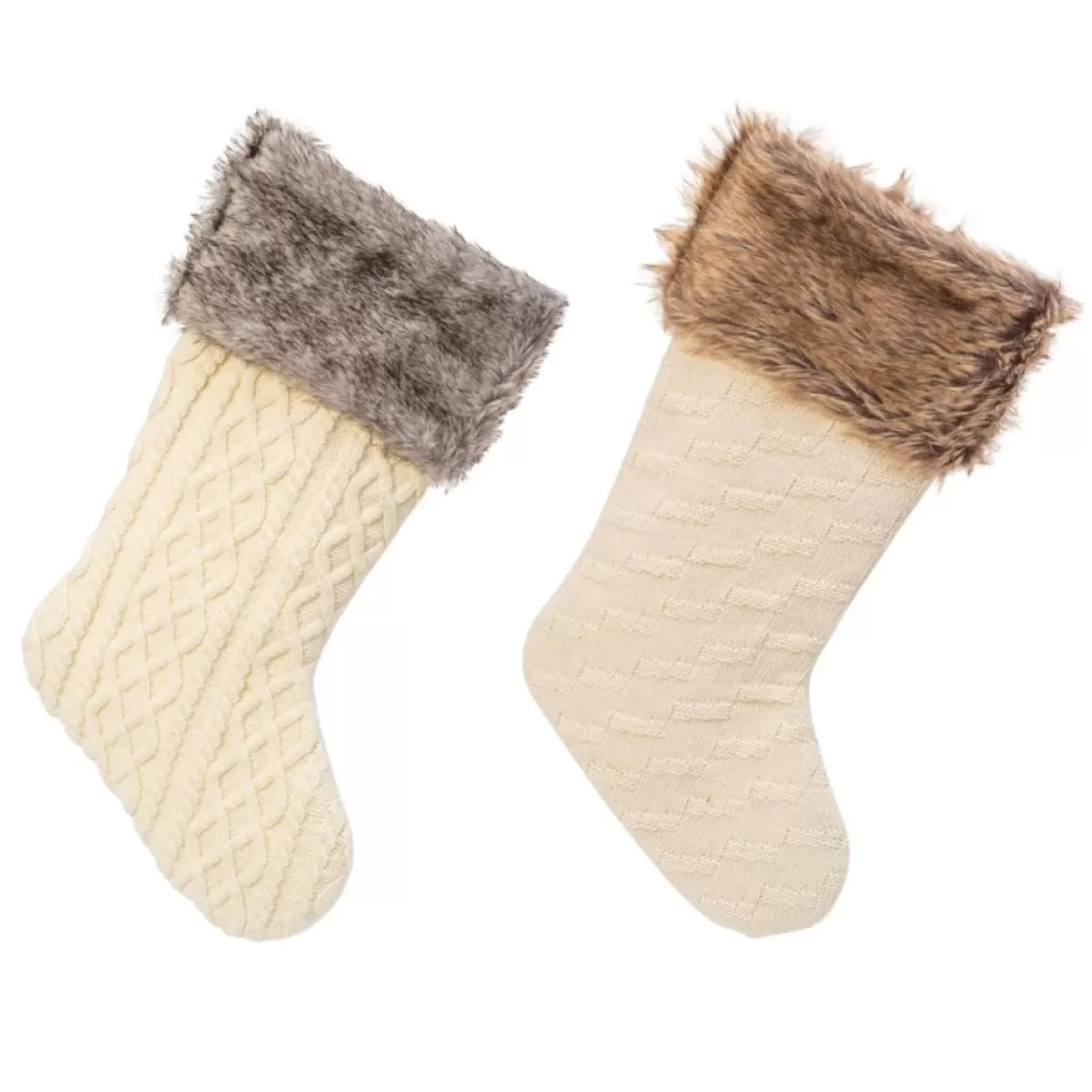 Gerson The Company 2Pk 21"L Knit Fabric Stocking W/ Faux Fur Cuff