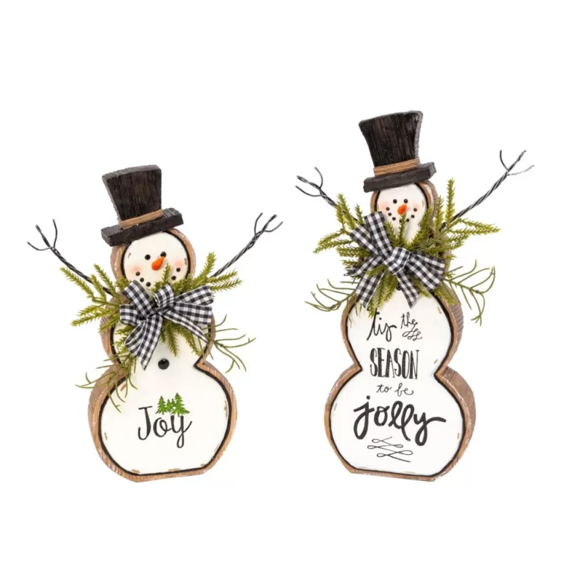 Gerson The Company 2Pk Resin/Metal Snowman Figurines W/ Pine & Bow