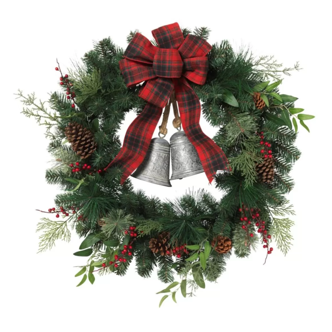 Gerson The Company 32" Mixed Pine Wreath W Berries, Bells, Cone, Cedar