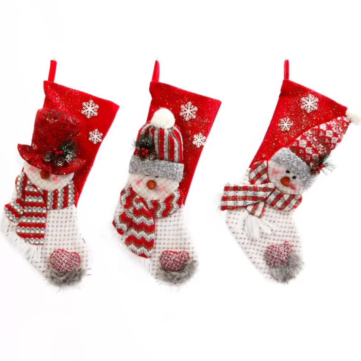 Gerson The Company Set Of 3 Fabric Snowman Christmas Stockings