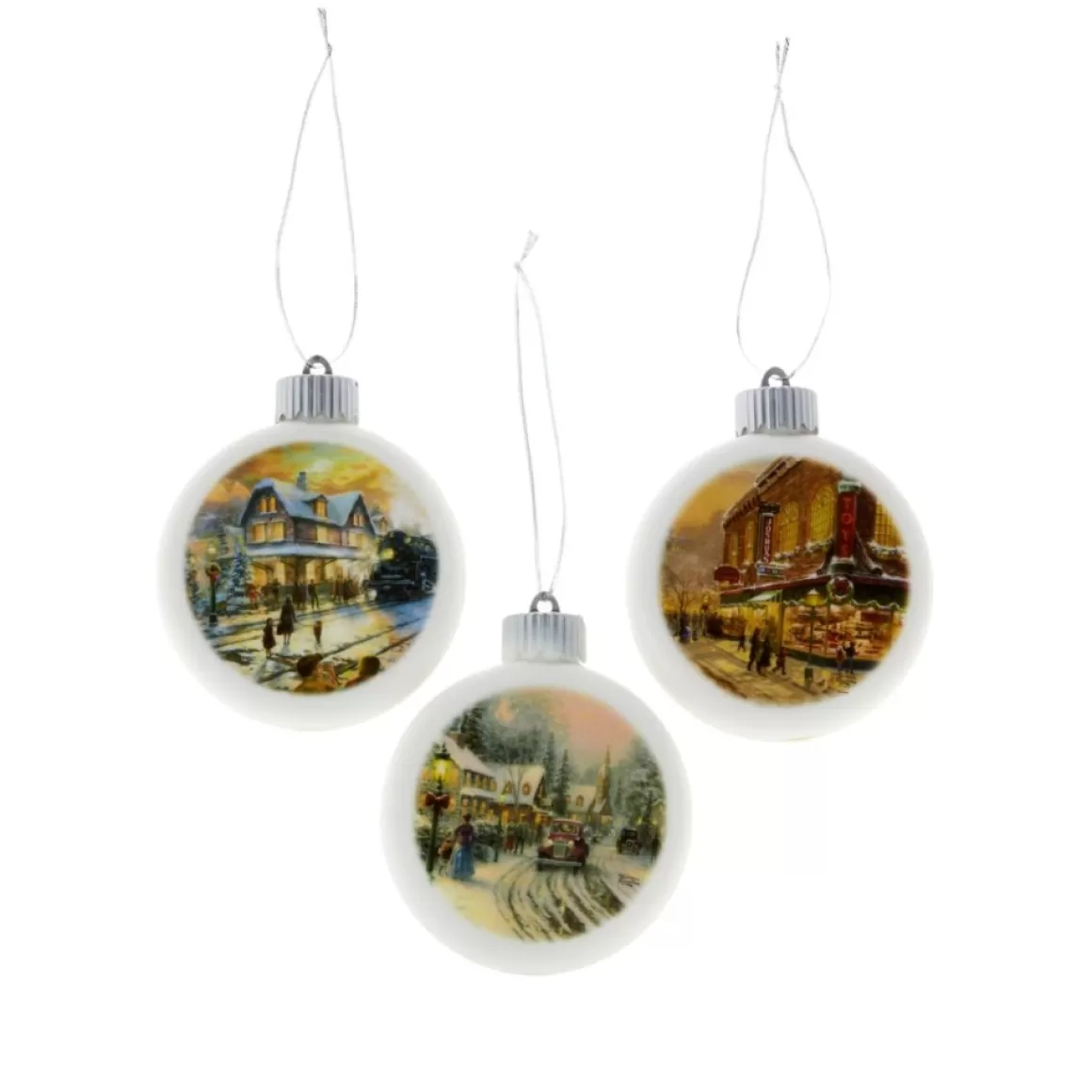 Thomas Kinkade 3-Piece Led Ornaments With Gift Bags