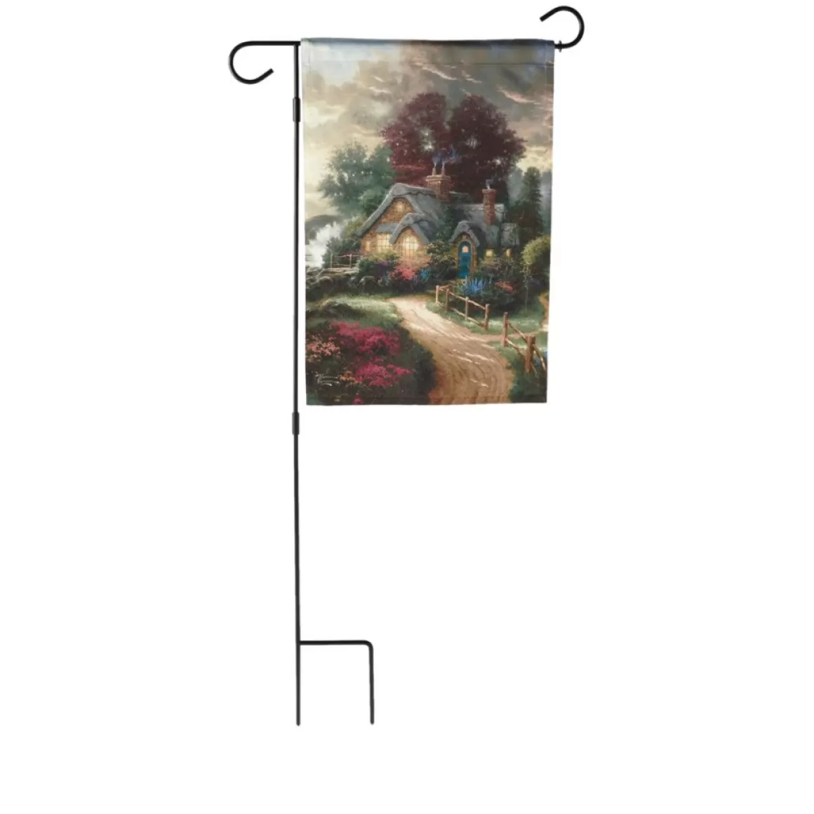 Thomas Kinkade Set Of 3 Seasonal Garden Flags And Stand