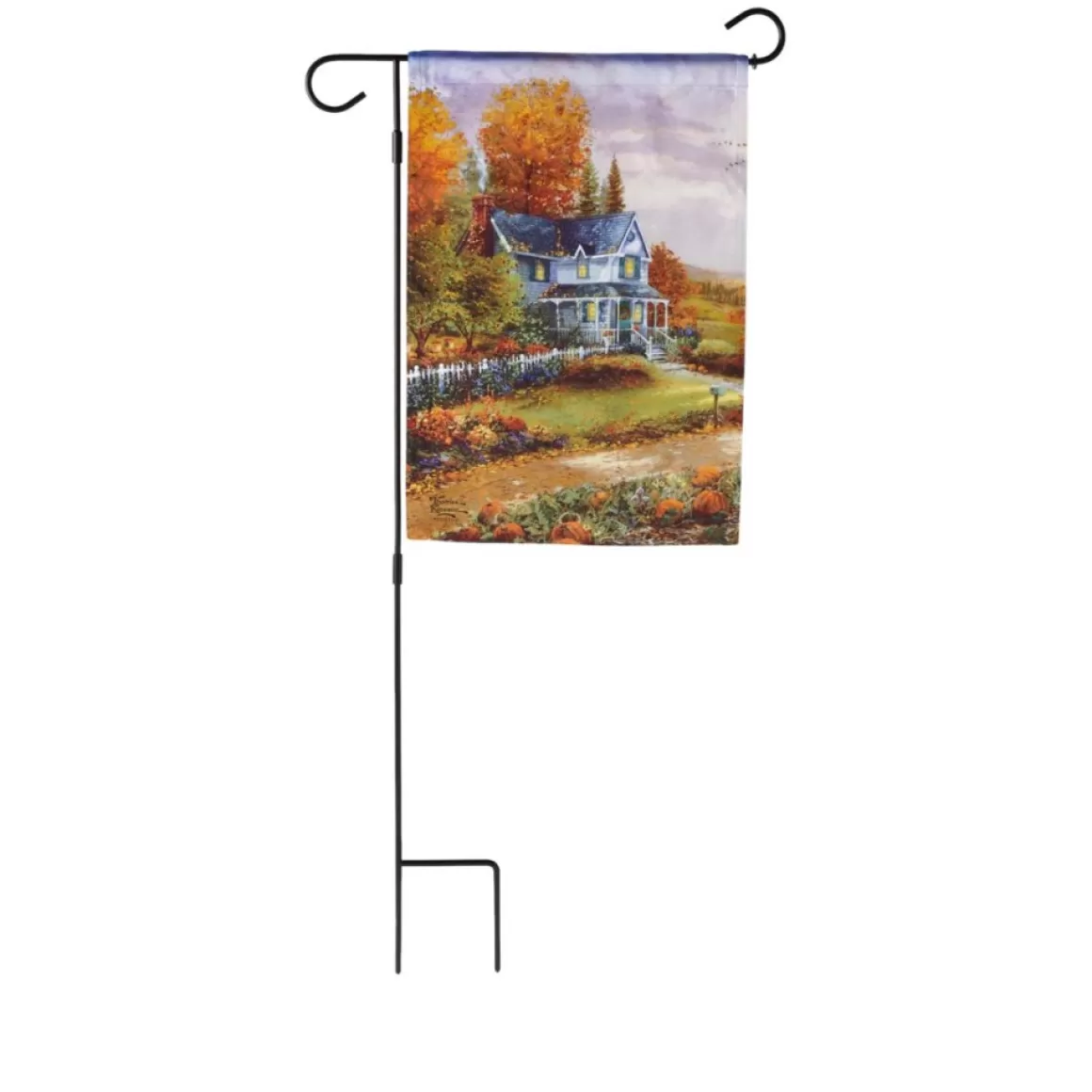 Thomas Kinkade Set Of 3 Seasonal Garden Flags And Stand