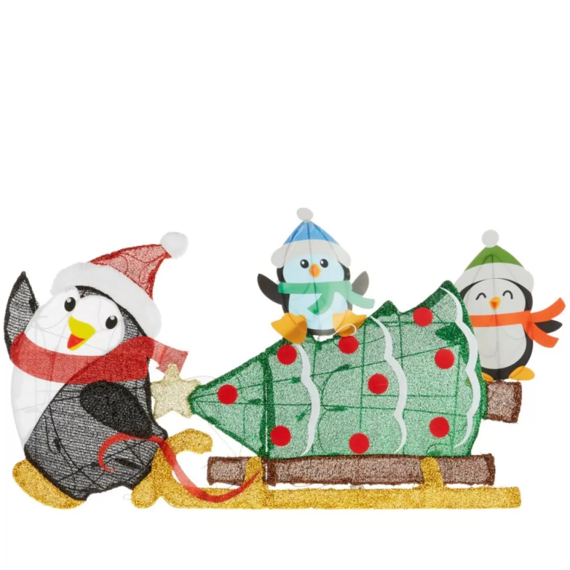 Winter Lane 23.5"H Flat-Tastics Penguins & Sled With Tree Scene