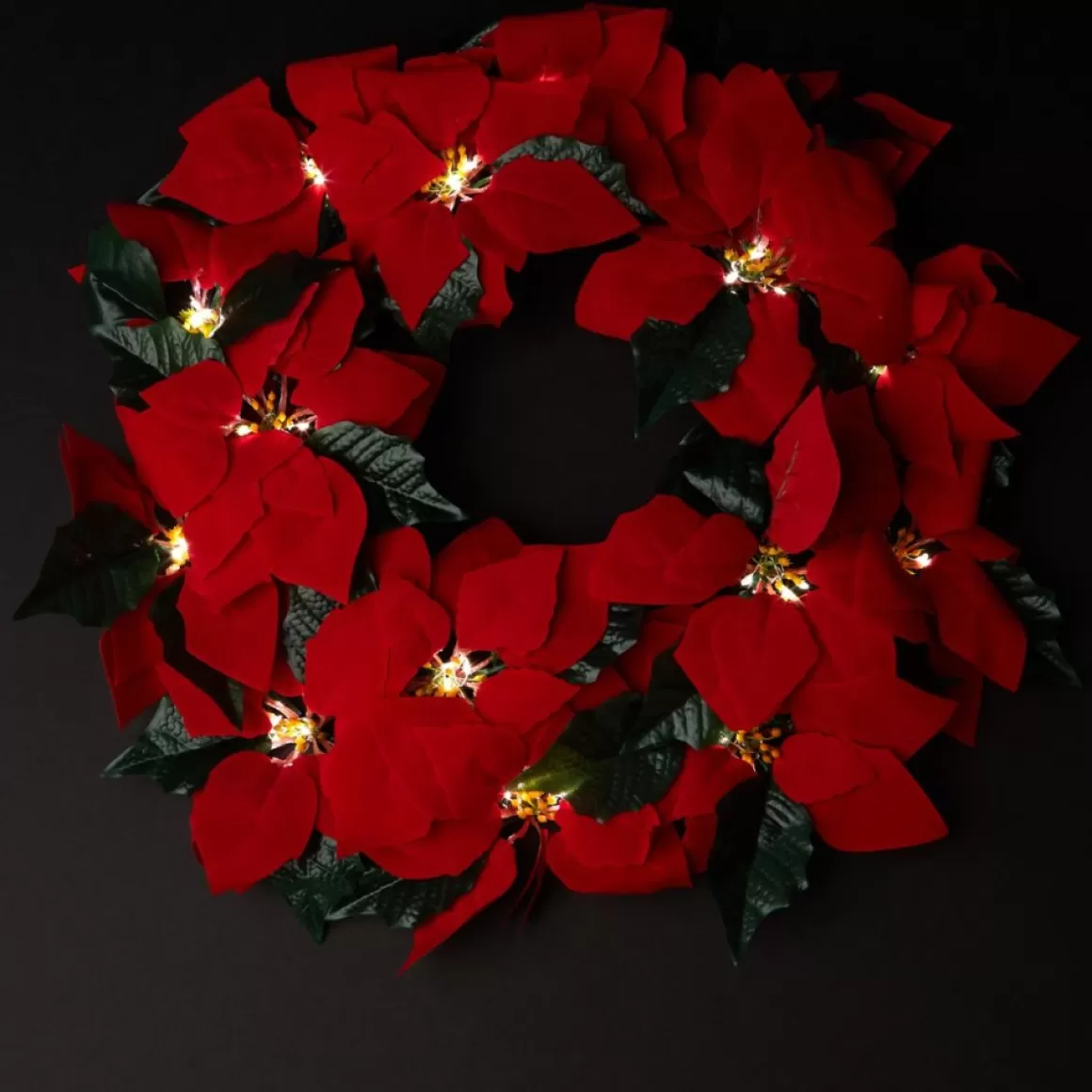 Winter Lane 24" Lighted Poinsettia Wreath With 6-Hour Timer