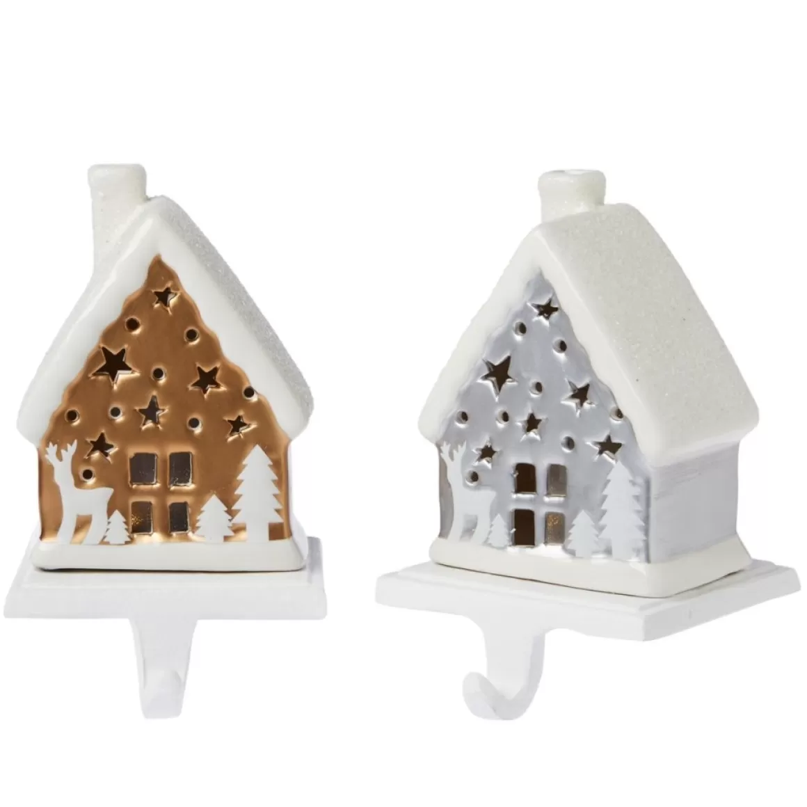 Winter Lane 2-Pack Handpainted 2-In-1 Removable House Stocking Holders