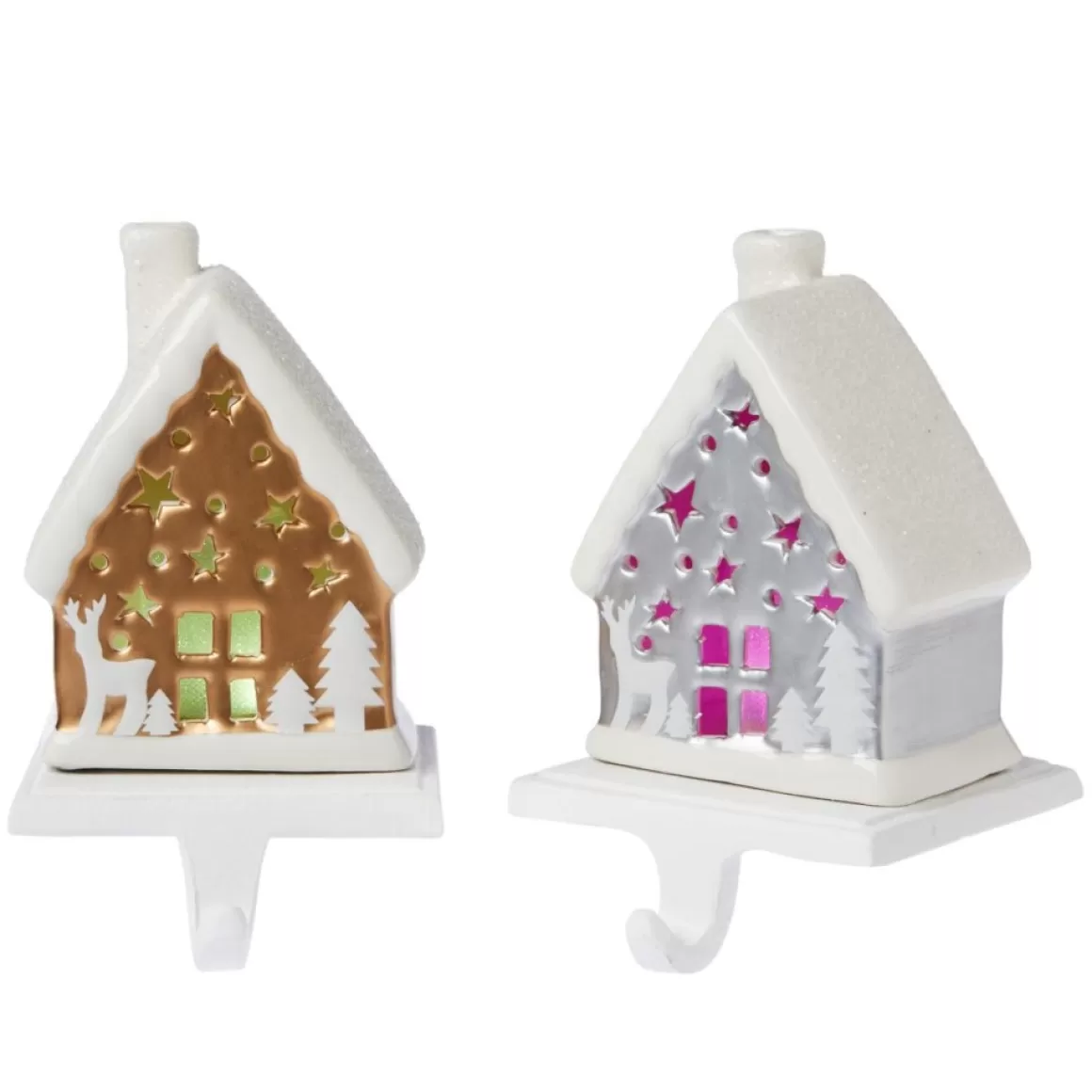 Winter Lane 2-Pack Handpainted 2-In-1 Removable House Stocking Holders