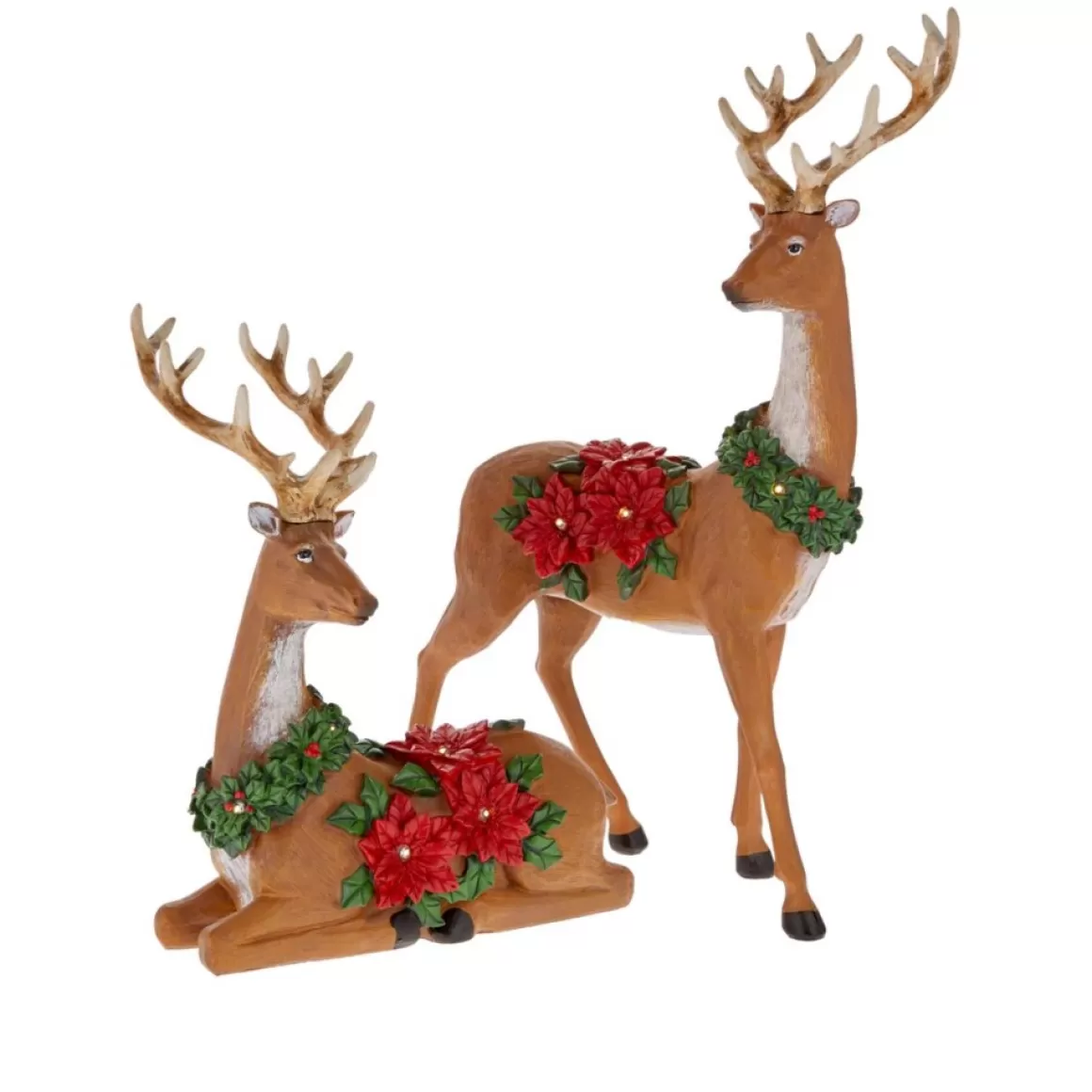 Winter Lane 2-Piece Illuminated Reindeer With Poinsettias