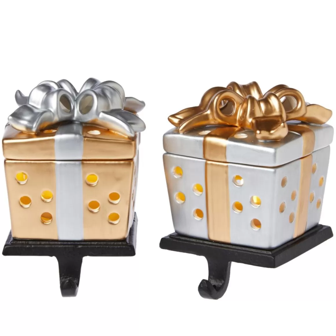 Winter Lane 2Pk Handpainted 2-In-1 Removable Gift Box Stocking Holder