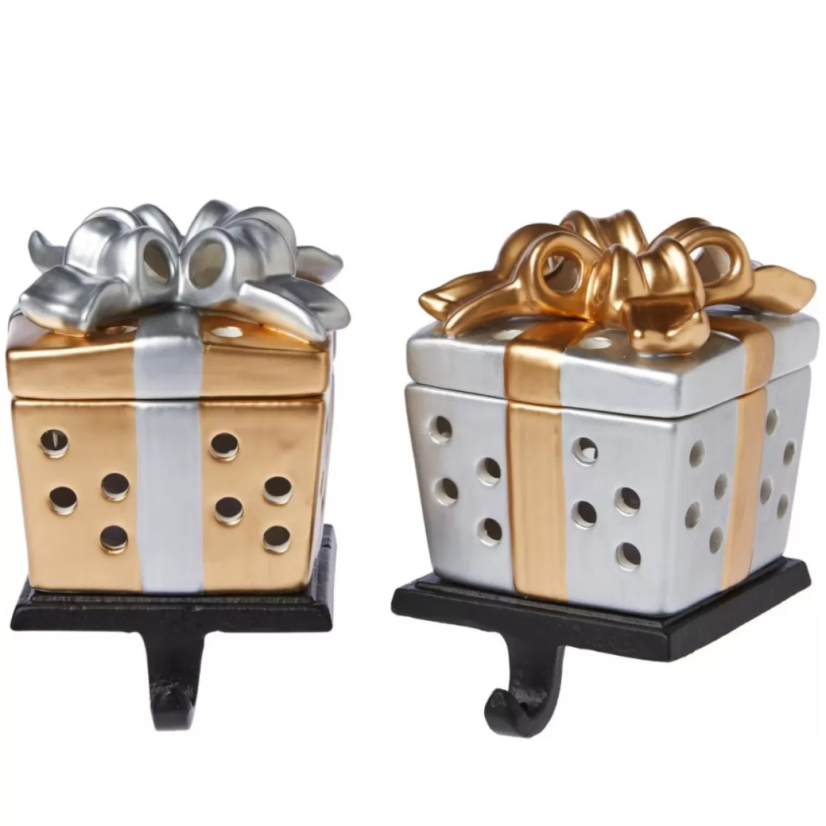 Winter Lane 2Pk Handpainted 2-In-1 Removable Gift Box Stocking Holder