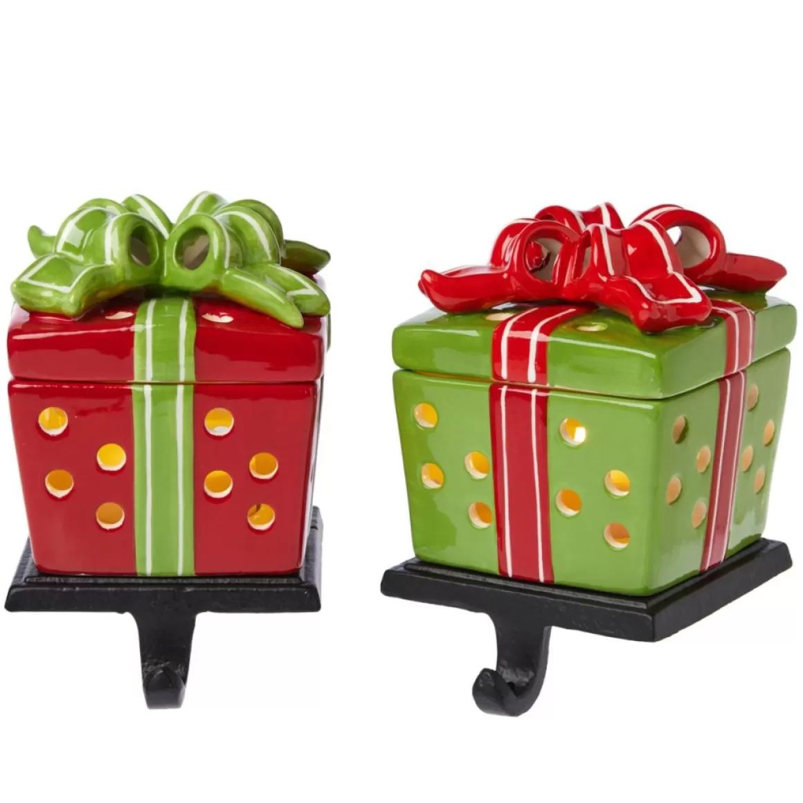 Winter Lane 2Pk Handpainted 2-In-1 Removable Gift Box Stocking Holder