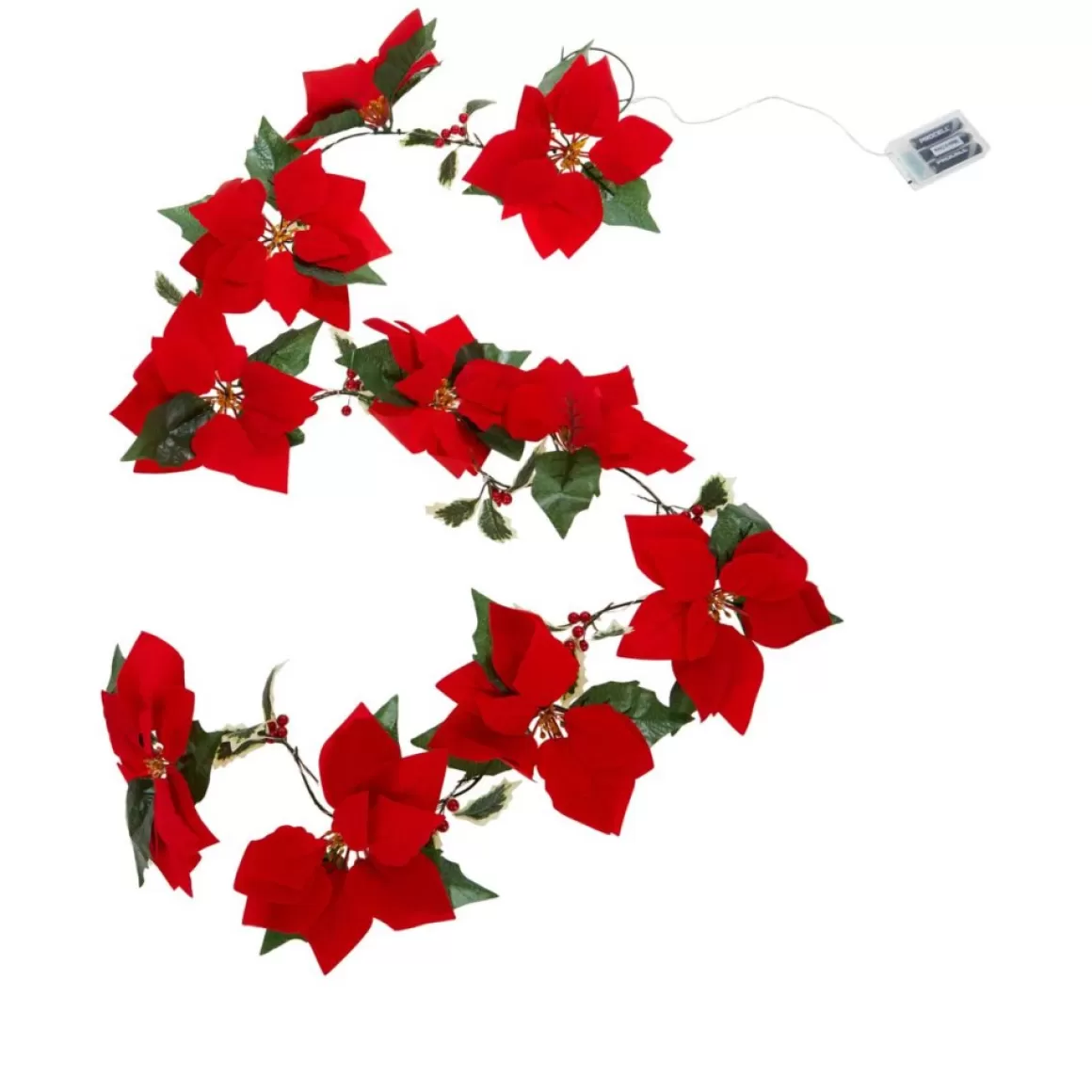 Winter Lane 6' Lighted Poinsettia Garland With 6-Hour Timer