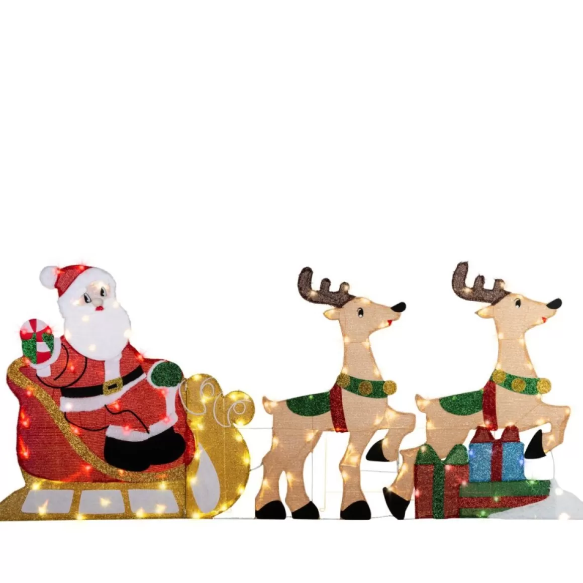 Winter Lane Flat-Tastics Santa & Sleigh With Reindeer Yard Scene