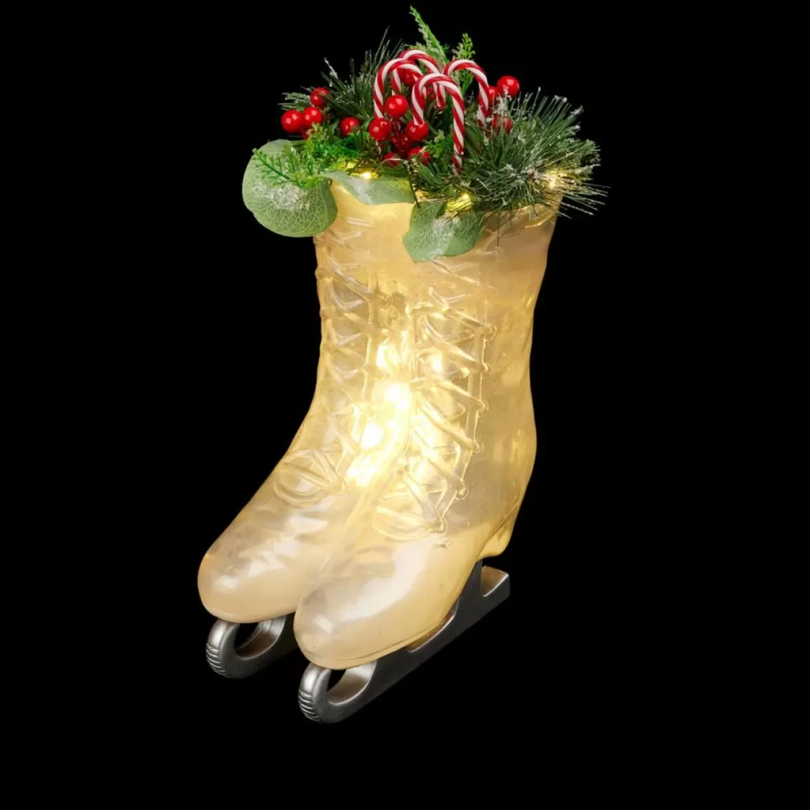 Winter Lane Illuminated Ice Skates With Greenery