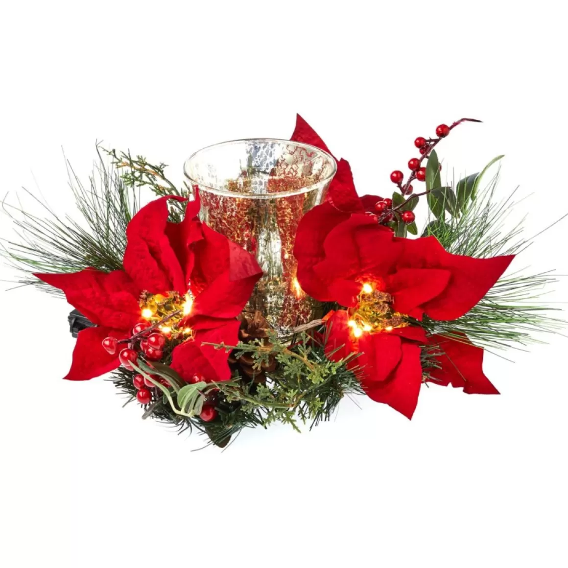 Winter Lane Led Poinsettia Candle Ring