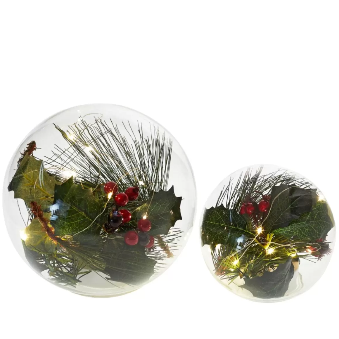Winter Lane Lit Christmas Floral Spheres & Led Lights - 2-Pack
