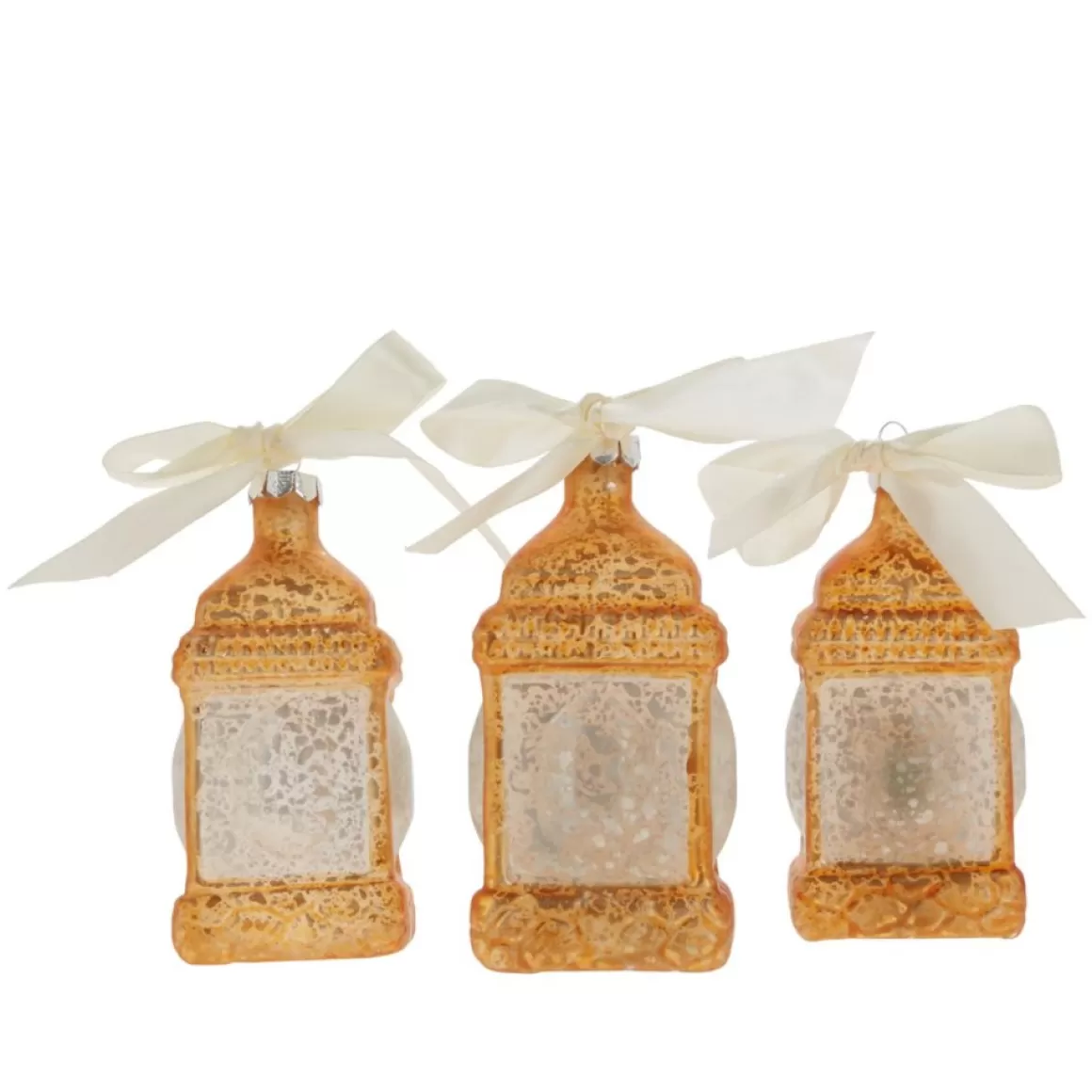 Winter Lane Mini Lantern Glass Ornaments With Gift Bags - Set Of 3