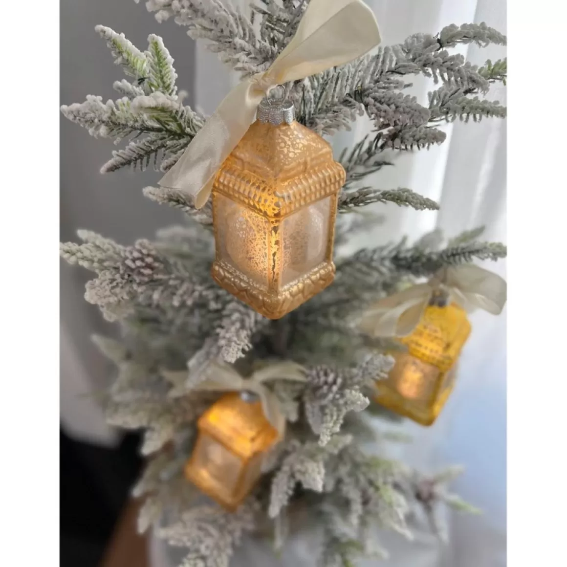 Winter Lane Mini Lantern Glass Ornaments With Gift Bags - Set Of 3