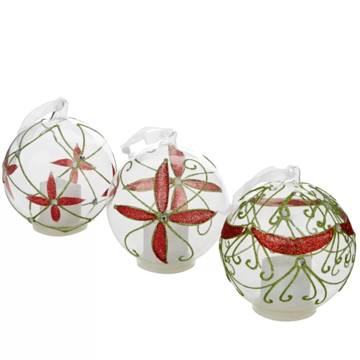 Winter Lane Set Of 3 Glass Ornaments With Flameless Votive