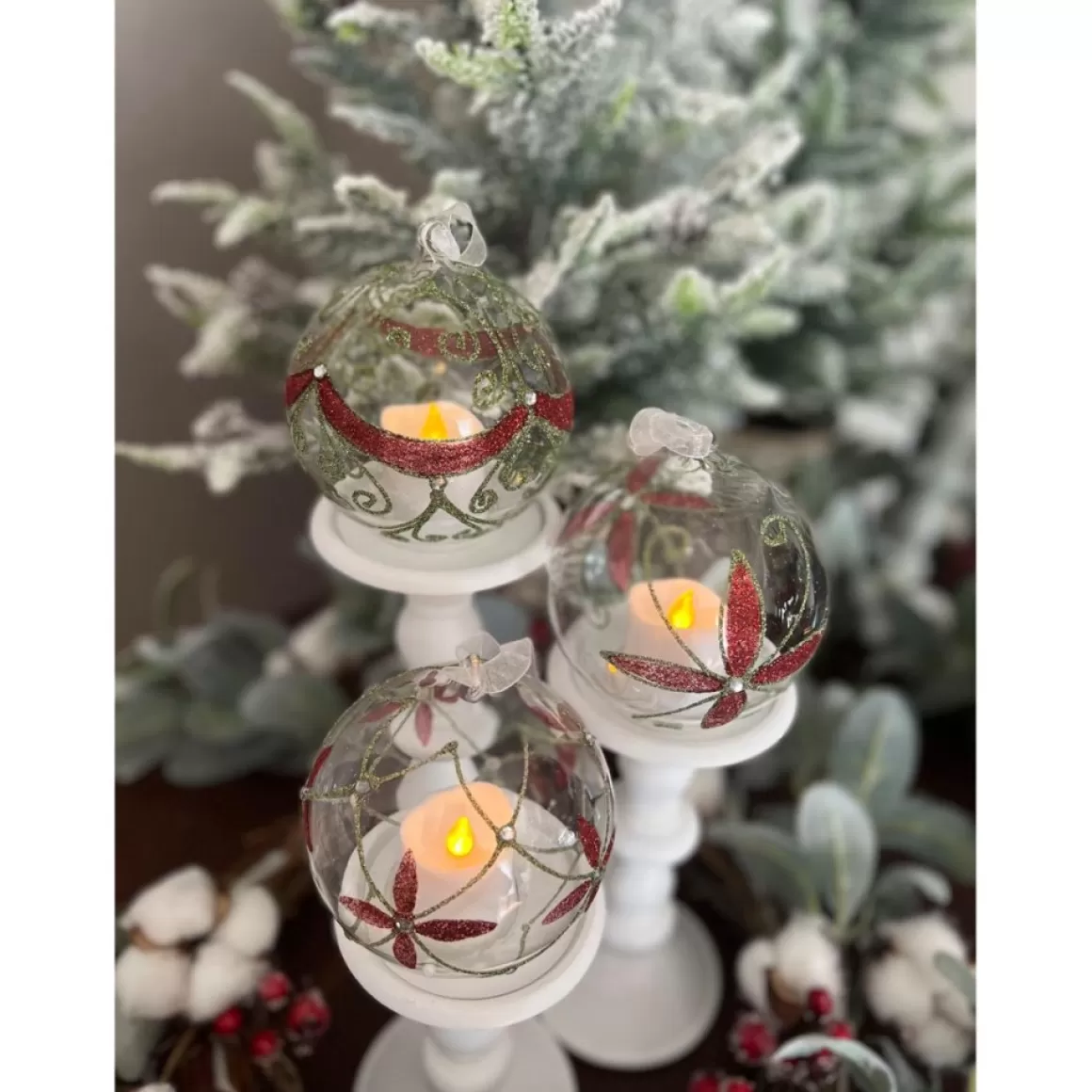 Winter Lane Set Of 3 Glass Ornaments With Flameless Votive