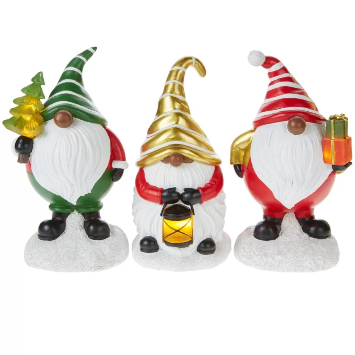 Winter Lane Set Of 3 Led Holiday Gnomes With 4-Hour Timers
