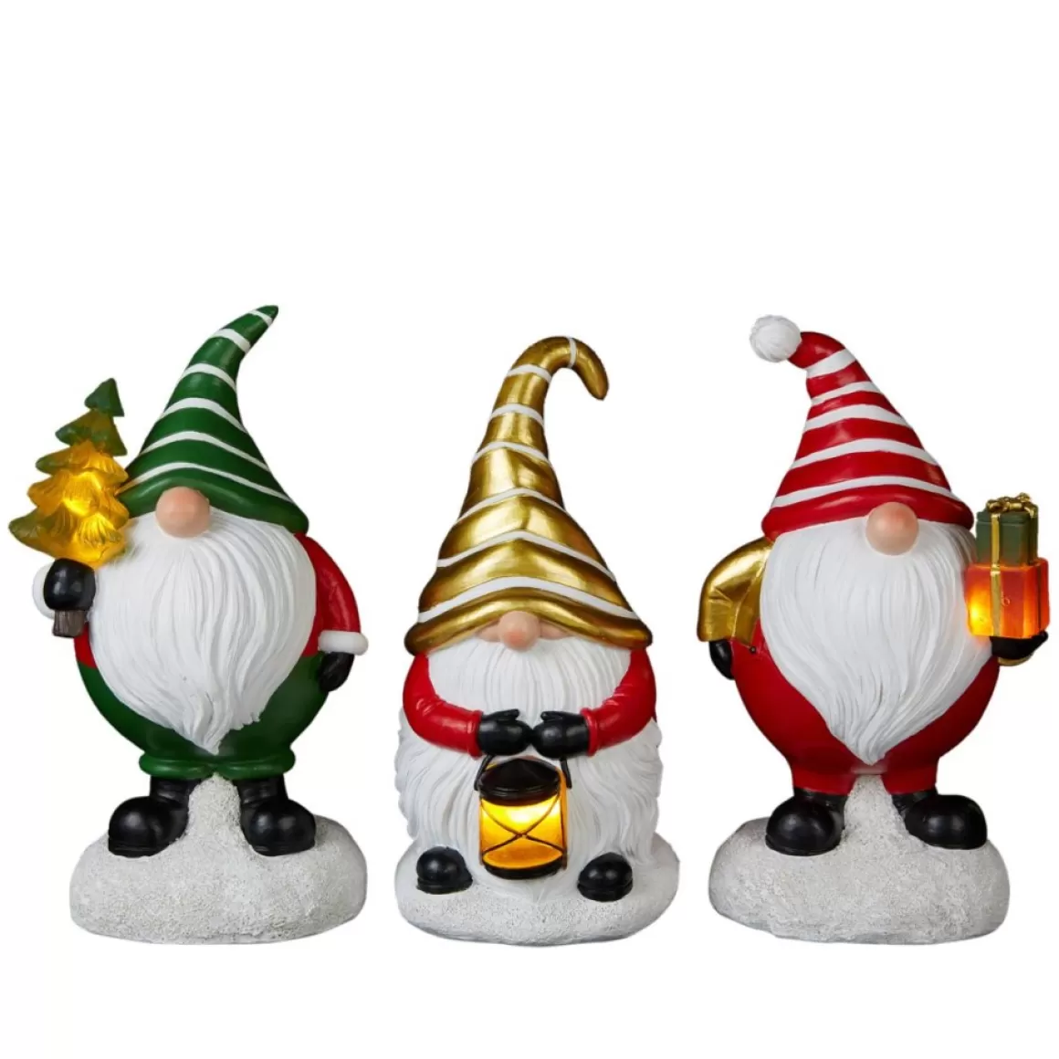 Winter Lane Set Of 3 Led Holiday Gnomes With 4-Hour Timers