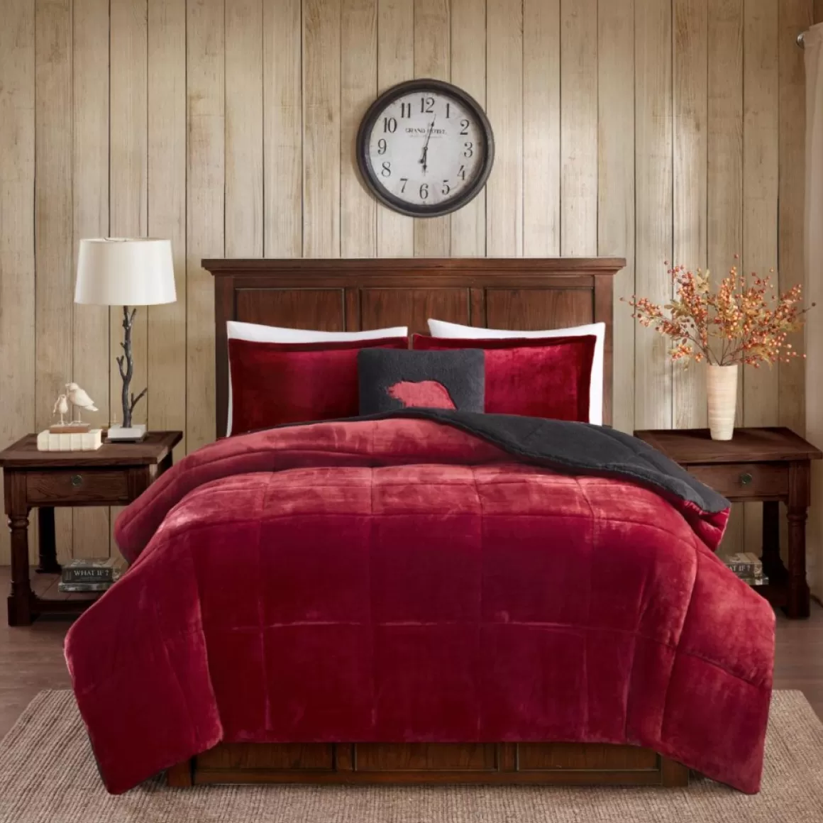 Woolrich Alton 3-Piece Red/Black Plush To Sherpa Twin Comforter Set