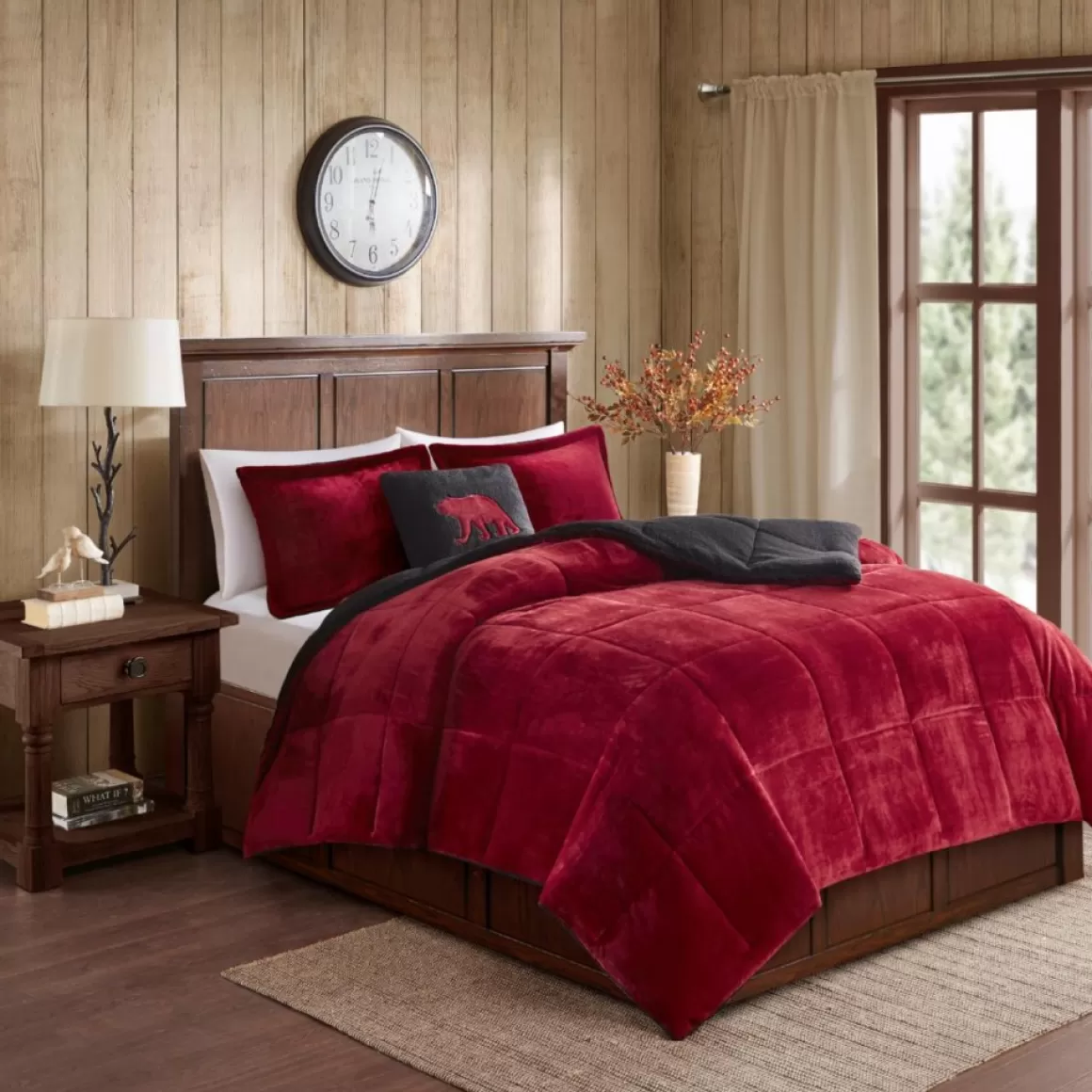Woolrich Alton 3-Piece Red/Black Plush To Sherpa Twin Comforter Set